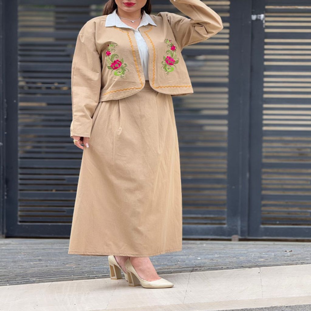 خرید اینترنتی قیمت کت دامن لنین گلدوزی 852