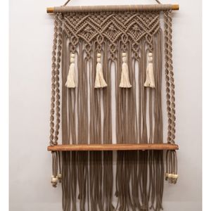 اویز شلف چوبی مکرومه بافی منگوله دار