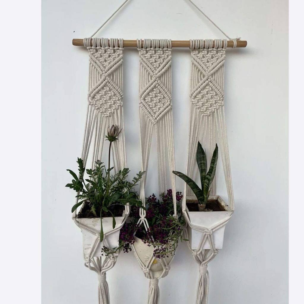 قیمت ارزان اویز گل سه قلو مکرومه بافی دکوراتیو