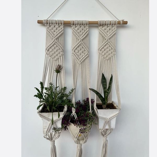 اویز گل سه قلو مکرومه بافی دکوراتیو