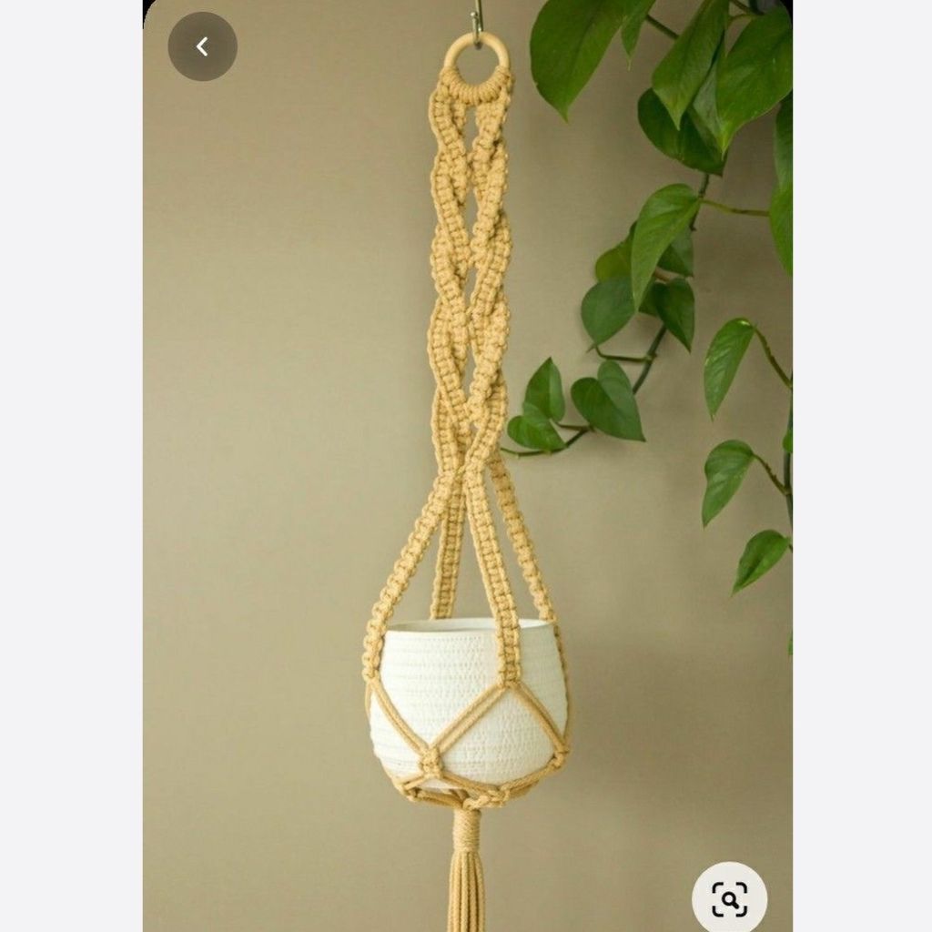 قیمت ارزان اویز گلدان مکرومه بافی لیمویی