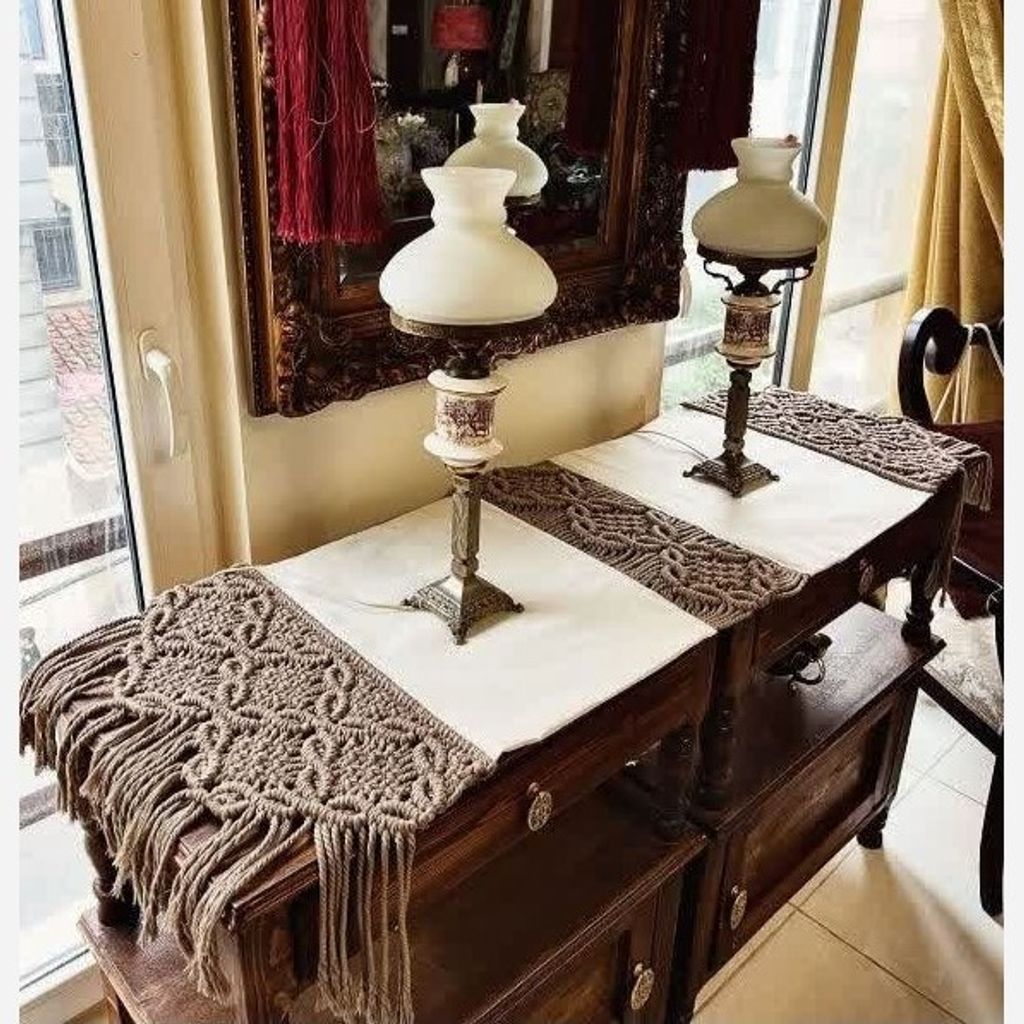 قیمت ارزان رانر مکرومه ترکیب با پارچه مدل گندم