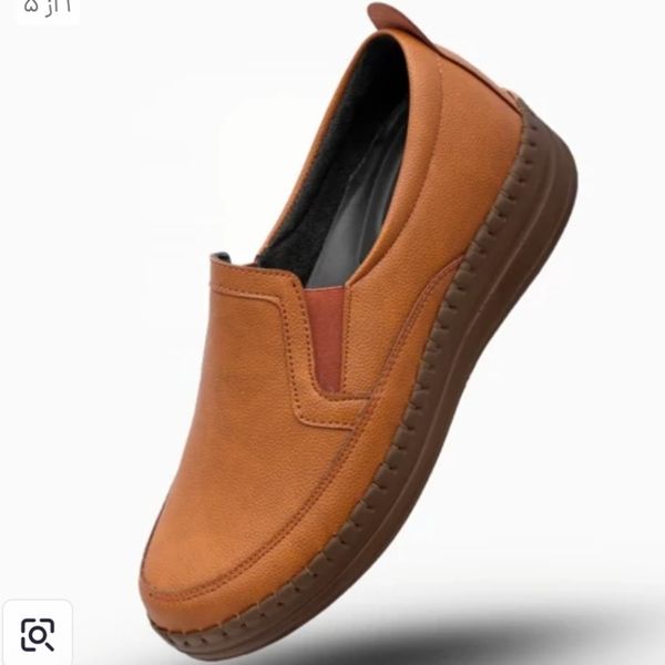 کفش طبی اداری مناسب درد کمر و خارپاشنه و زانو دور دوخت با کیفیت رنگ عسلی