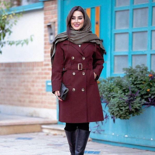 بارونی آستردار مدل آیناز رنگ زرشکی