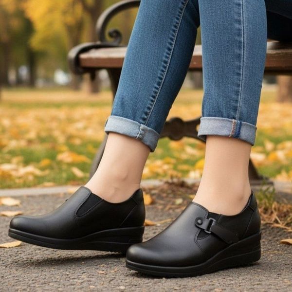 کفش چرم طبی زنانه مدل هیوا رنگ مشکی