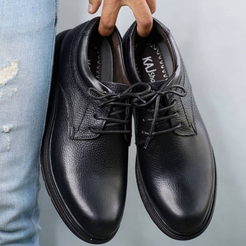 قیمت ارزان کفش چرم مردانه بندی مدل دنا رنگ مشکی