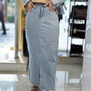 دامن جین زنانه چاکدار قد 96 سانتی