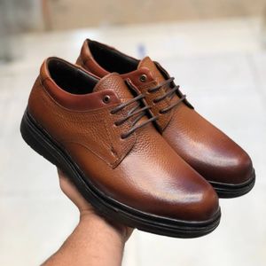 خرید اینترنتی کفش چرم مردانه بندی مدل دنا رنگ عسلی
