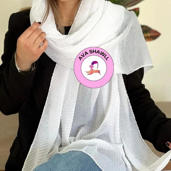 شال نخ پنبه سفید پلیسه دلسو تک رنگ 😍