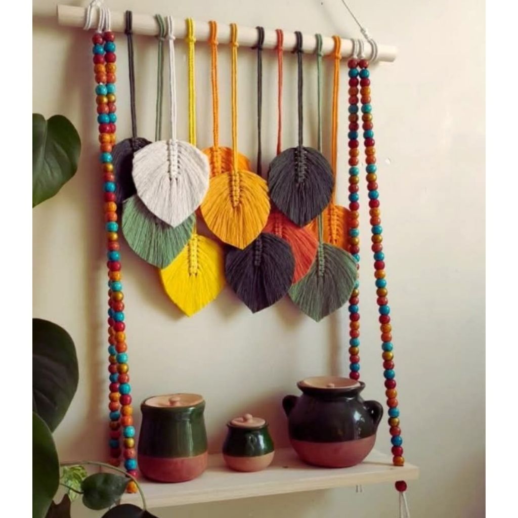 خرید انلاین شلف مکرومه چوبی دکوراتیو مهره دار