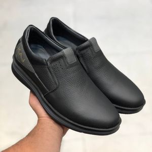 کفش چرم مردانه طبی بی بند مدل اسکار مشکی