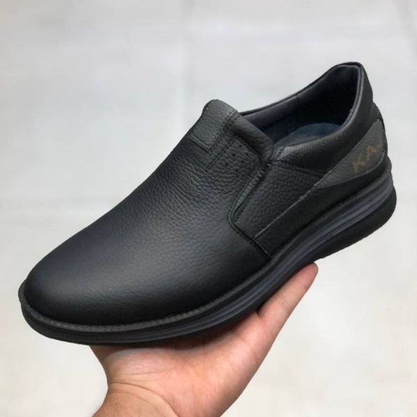 کفش چرم مردانه طبی بی بند مدل اسکار مشکی