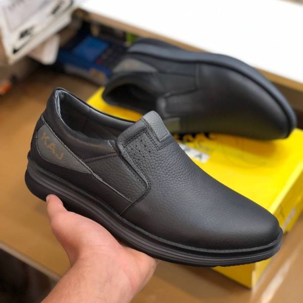 کفش چرم مردانه طبی بی بند مدل اسکار مشکی