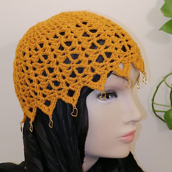 کلاه ترند لیونی، توربان دستبافت رنگ زرد خردلی 08231