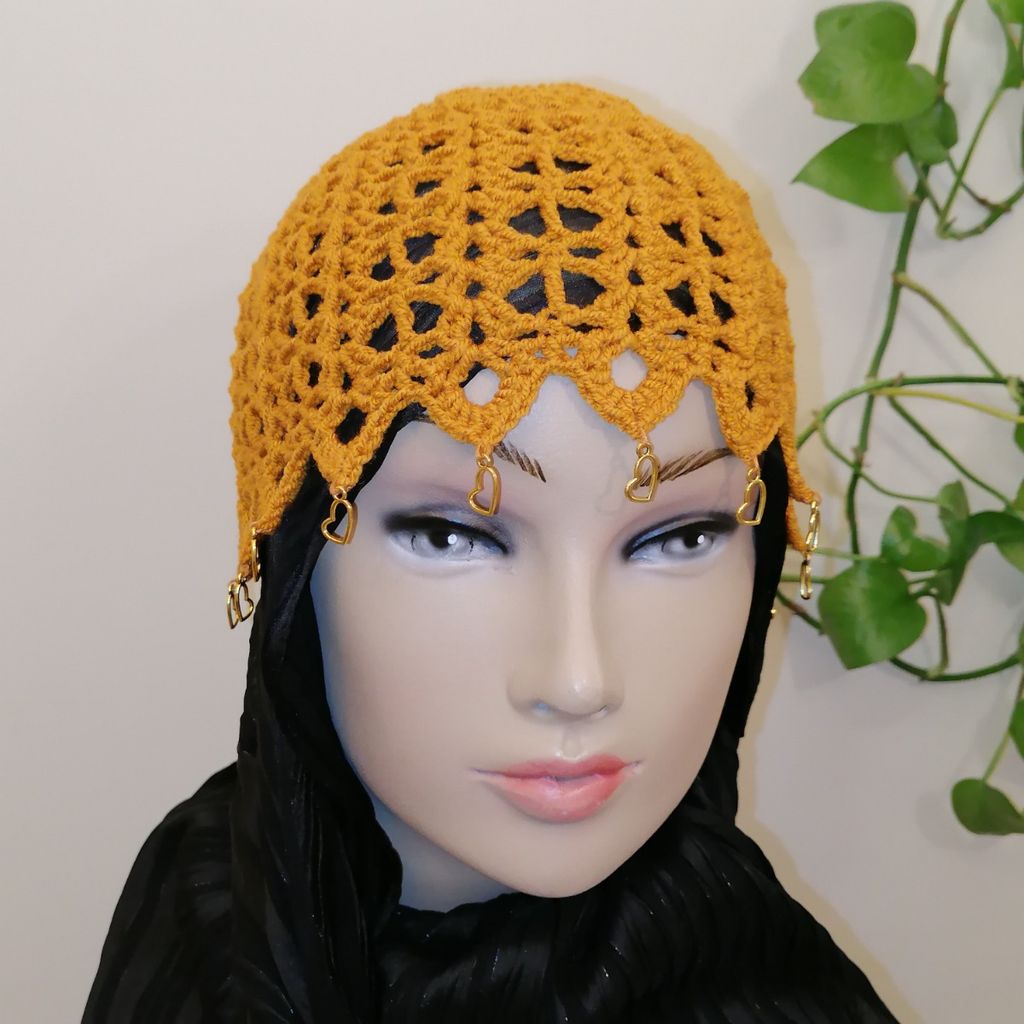 قیمت کلاه ترند لیونی، توربان دستبافت رنگ زرد خردلی 08231