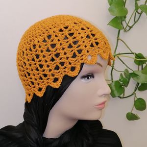 قیمت ارزان کلاه ترند لیونی، توربان دستبافت رنگ زرد خردلی 08231