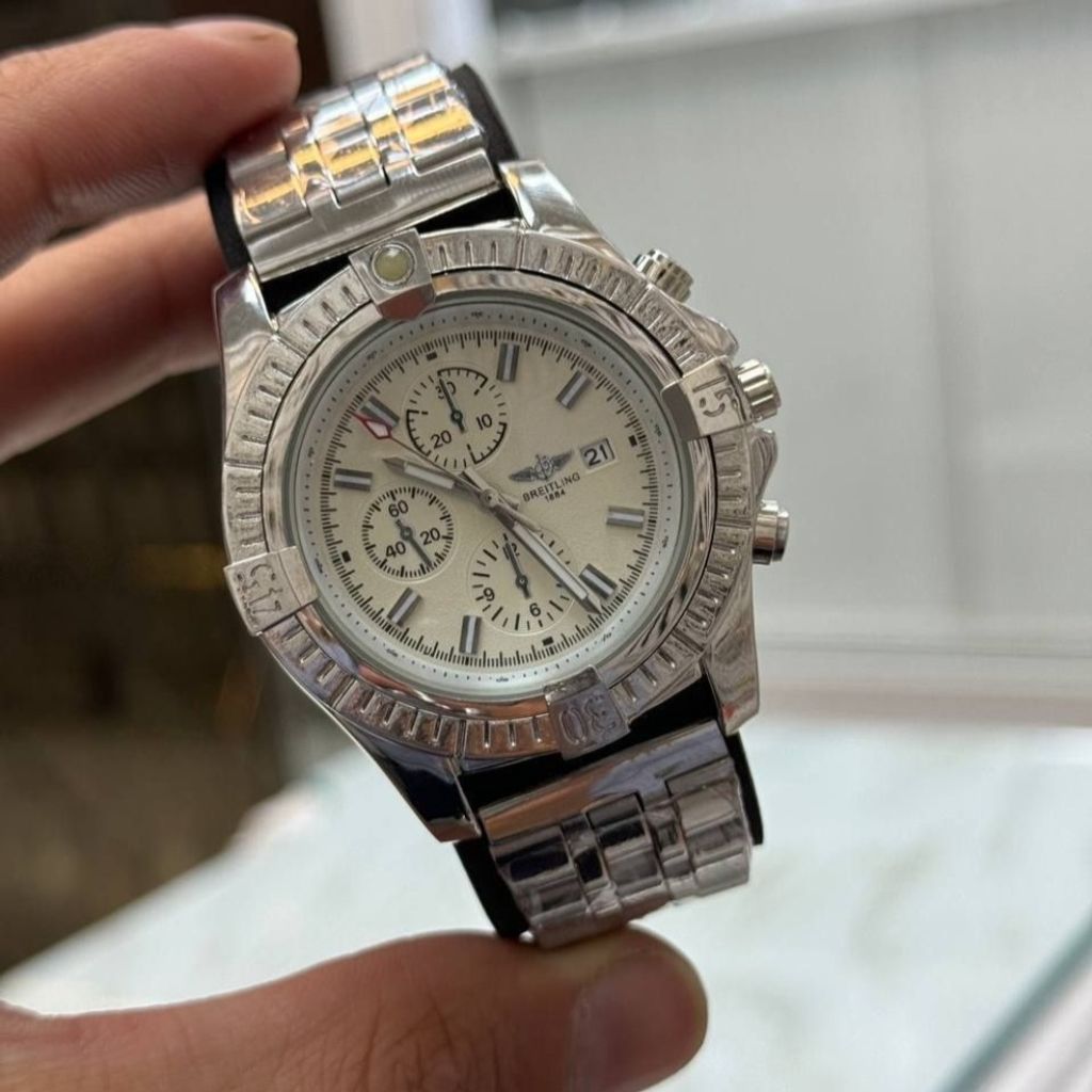 خرید اینترنتی ساعت مردانه بنداستیل نقره ای صفحه سفید مارک بریتلینگ