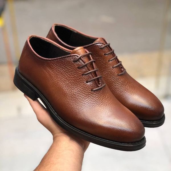 کفش چرم مجلسی مردانه بندی مدل مالکوم عسلی