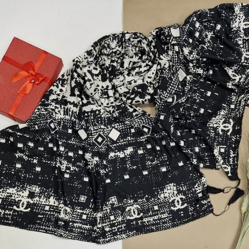 قیمت شال نخی طرحدار مشکی سفید زنانه و دخترانه