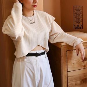 بافت کرم زنانه یقه دار