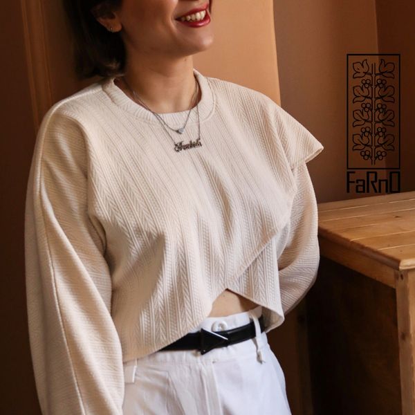 بافت کرم زنانه یقه دار