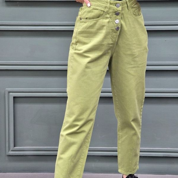 شلوار کتان زنانه مام فیت رنگی قد 90 در سایزهای مختلف