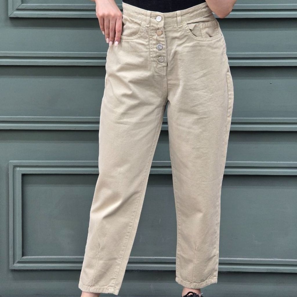 مشخصات شلوار کتان زنانه مام فیت رنگی قد 90 در سایزهای مختلف