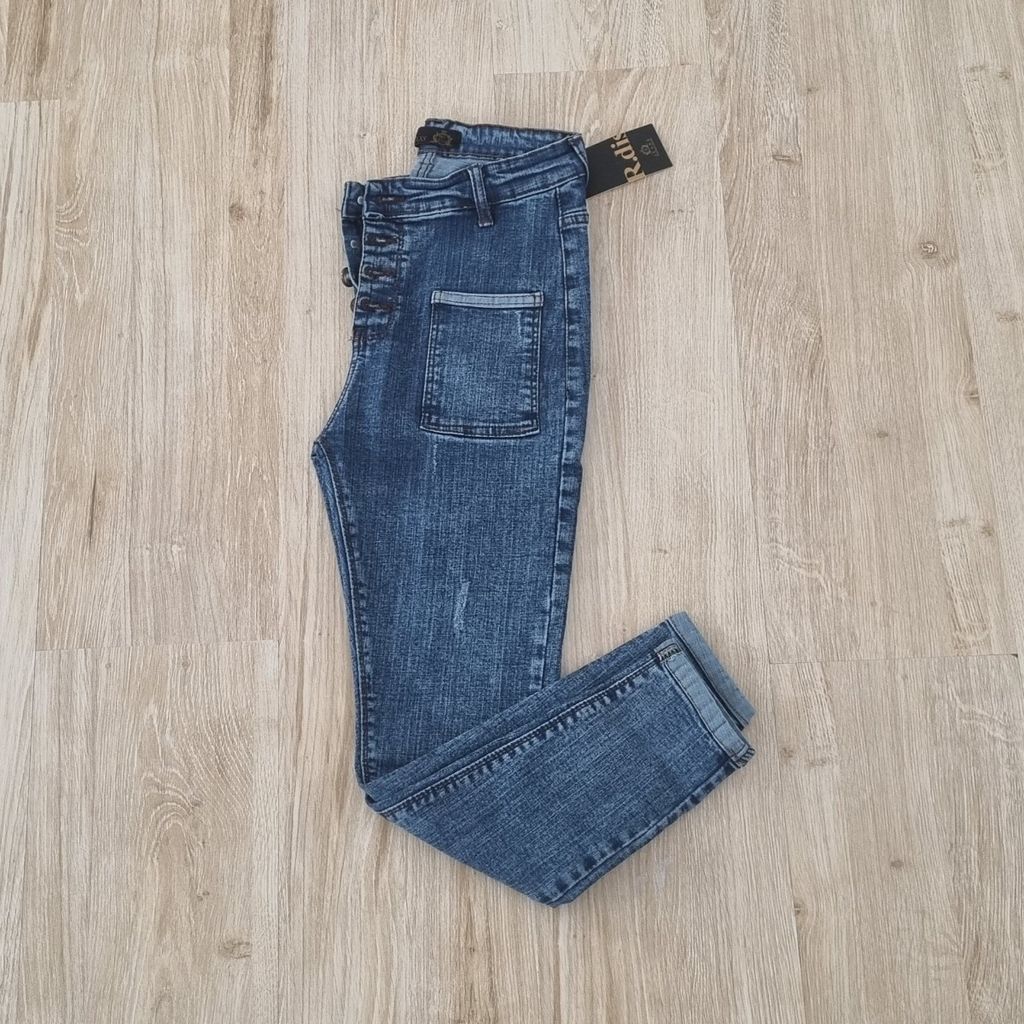 فروش اینترنتی شلوار جین اسکینی زنانه خارجی فول کشی سایز 30 تا 34 رنگ آبی تیره قد 85سانت