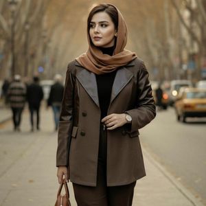 کت آستردار خرجکار چرم رنگ موکا