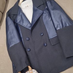 کت آستردار چرم پاییزه رنگ فیلی تیره