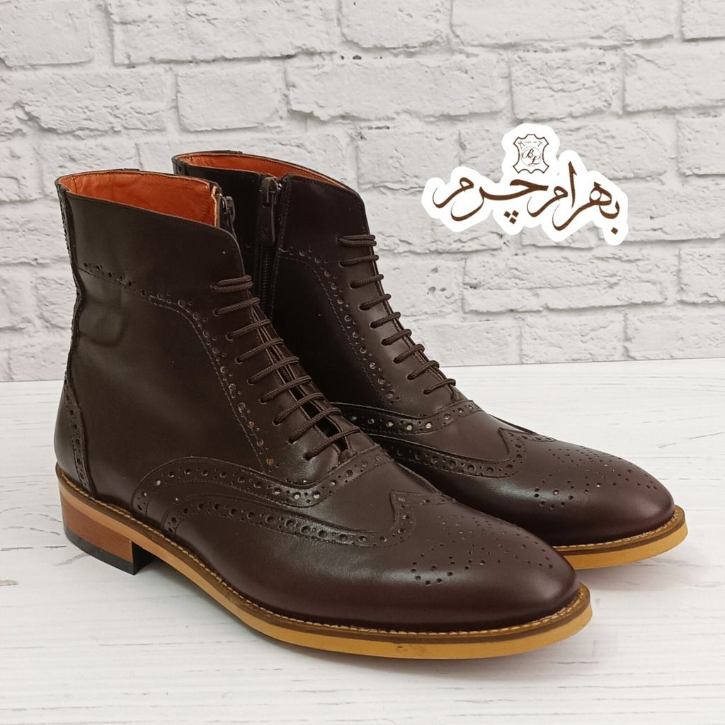 مشخصات نیم بوت مردانه رسمی چرم طبیعی دست دوز مدل ریچموند قهوه ای تیره