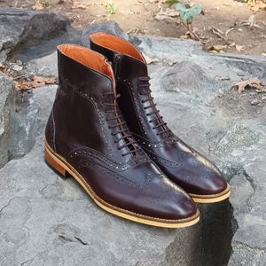 خرید اینترنتی نیم بوت مردانه رسمی چرم طبیعی دست دوز مدل ریچموند قهوه ای تیره