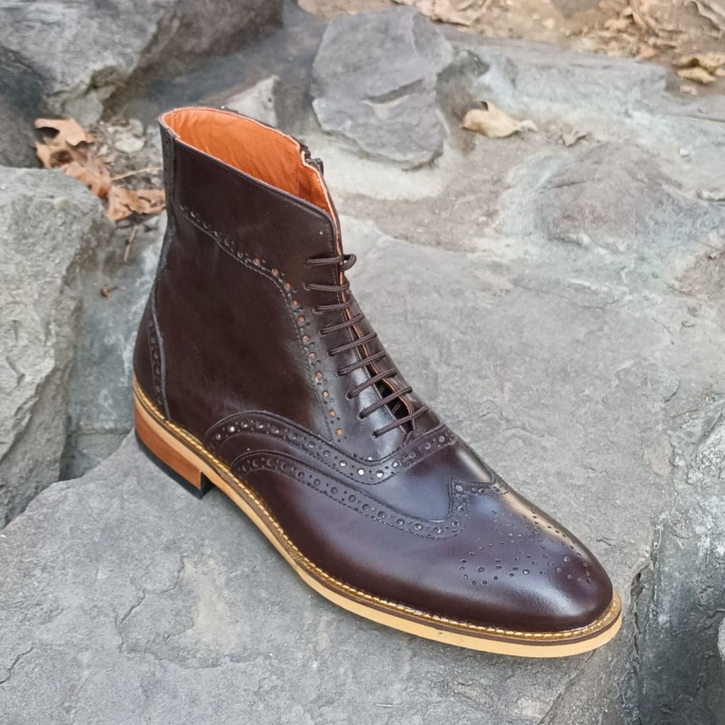 خرید آنلاین نیم بوت مردانه رسمی چرم طبیعی دست دوز مدل ریچموند قهوه ای تیره