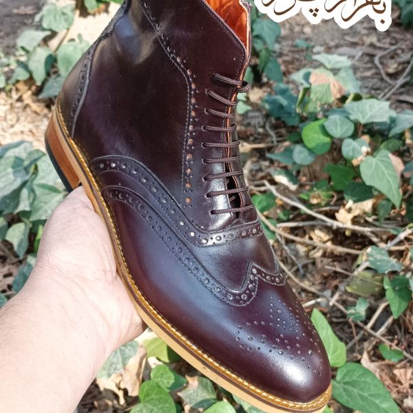 نیم بوت مردانه رسمی چرم طبیعی دست دوز مدل ریچموند قهوه ای تیره