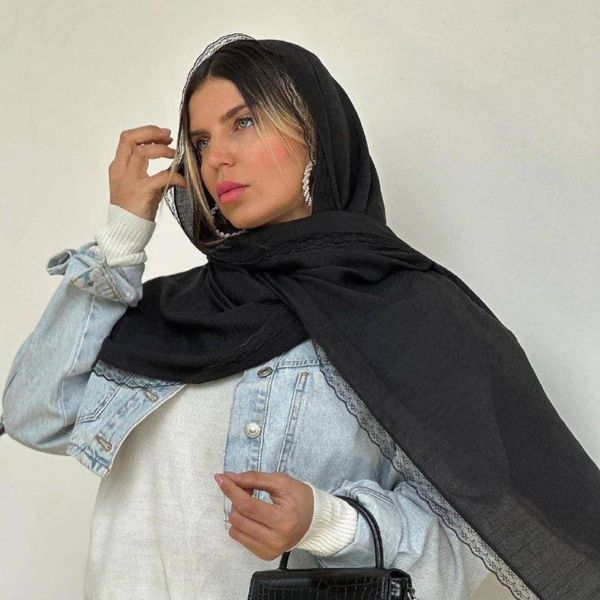 شال نخی اسلپ جت بلک دور دانتل مشکی