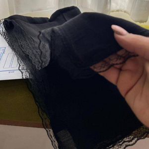 خرید اینترنتی شال نخی اسلپ جت بلک دور دانتل مشکی