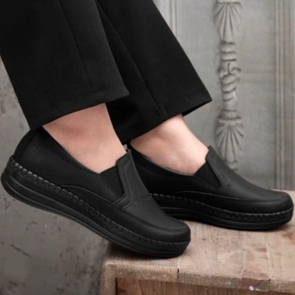 کفش زنانه مدل گلبهار کفی طبی و خارپاشنه رنگ مشکی