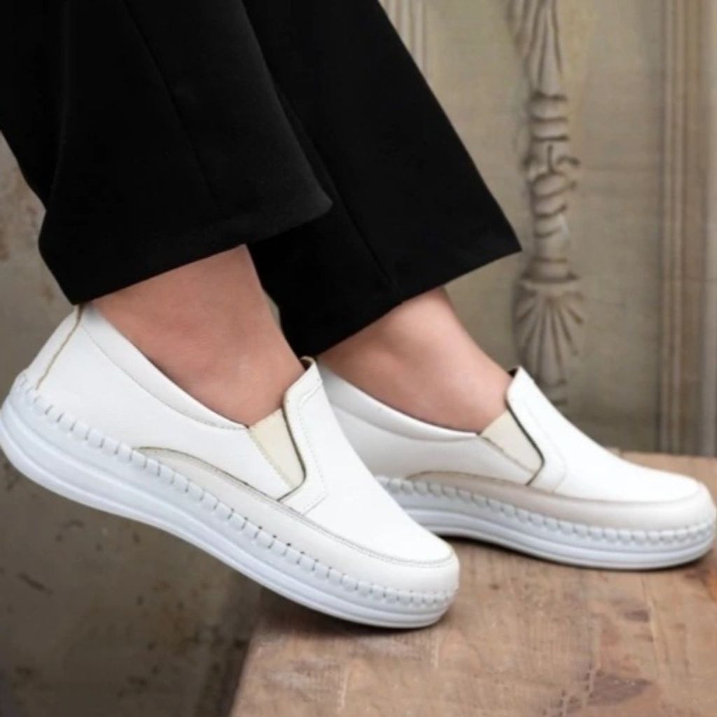 خرید اینترنتی کفش زنانه مدل گلبهار کفی طبی و خارپاشنه رنگ سفید