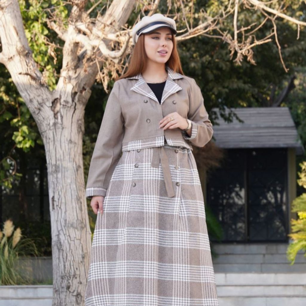 قیمت ارزان کت و دامن زنانه پیچازی طوسی پر رنگ با ارسال رایگان