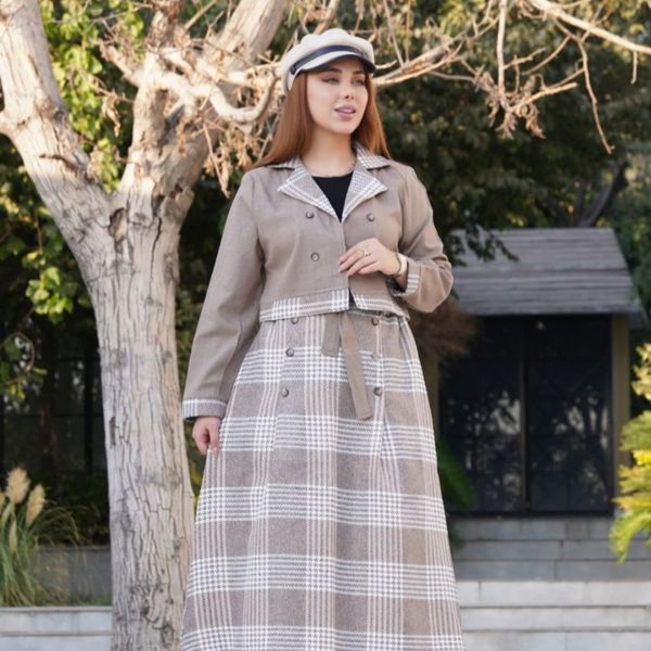 کت و دامن زنانه پیچازی طوسی پر رنگ 🦋