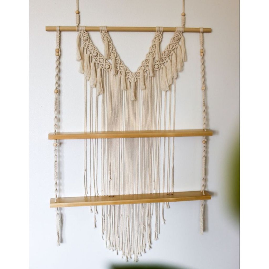 خرید انلاین شلف چوبی دو طبقه مکرومه مدل لاوندر