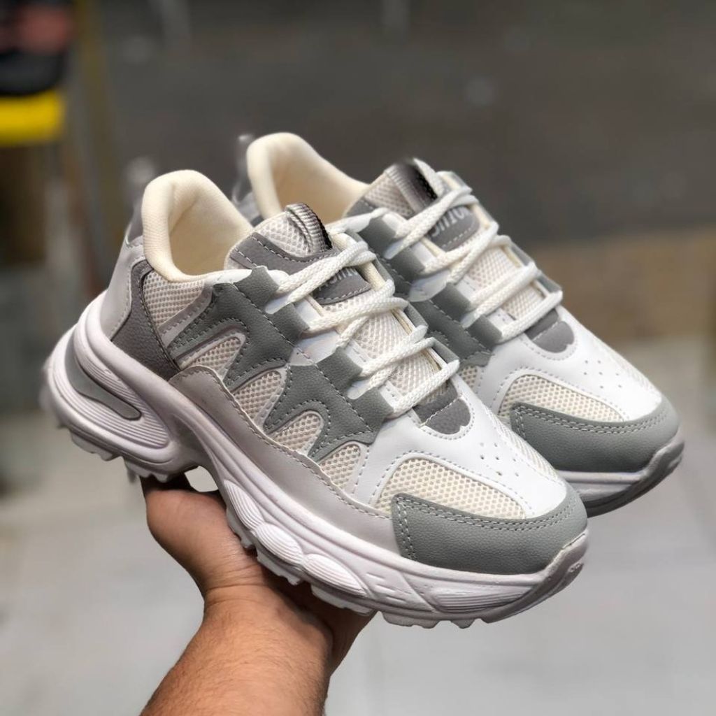 خرید آنلاین کفش چرم اسپرت زنانه مدل هوگان سفید طوسی