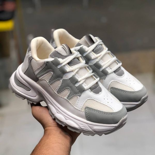 کفش چرم اسپرت زنانه مدل هوگان سفید طوسی