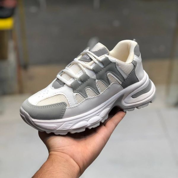 کفش چرم اسپرت زنانه مدل هوگان سفید طوسی