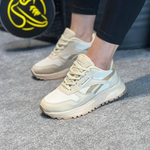 کفش چرم زنانه اسپرت مدل ریبوک کرم قهوه ای