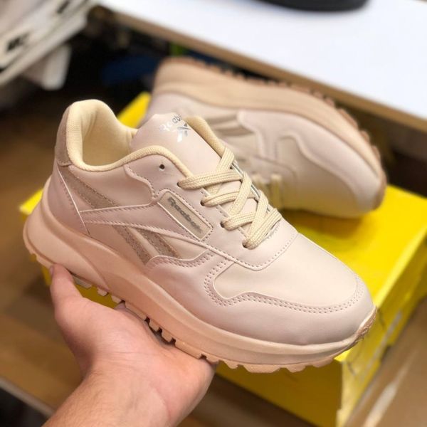 کفش چرم زنانه اسپرت مدل ریبوک کرم قهوه ای