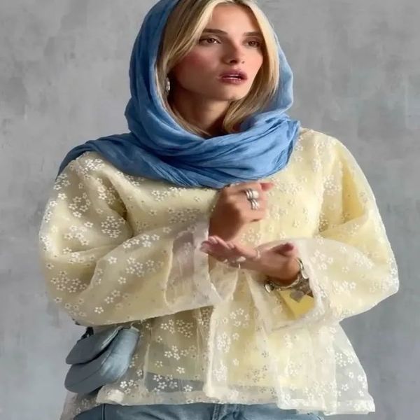 پارچه تور ارگانزا گل گچی 1138