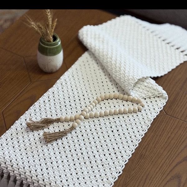 رانر مکرومه بافی رنگ سفید