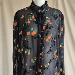 خرید آنلاین شومیز زنانه مشکی گلدار گل مخملی حریر در سه رنگ بنفش صورتی، قرمز، نارنجی