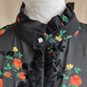 خرید آنلاین شومیز زنانه مشکی گلدار گل مخملی حریر در سه رنگ بنفش صورتی، قرمز، نارنجی